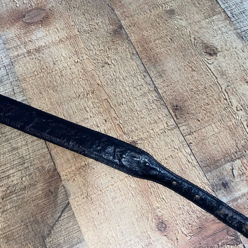 DAVID DEAR 925 Silver Vintage Belt 38 Black leather Genuine‎ Ostrich Made In USA